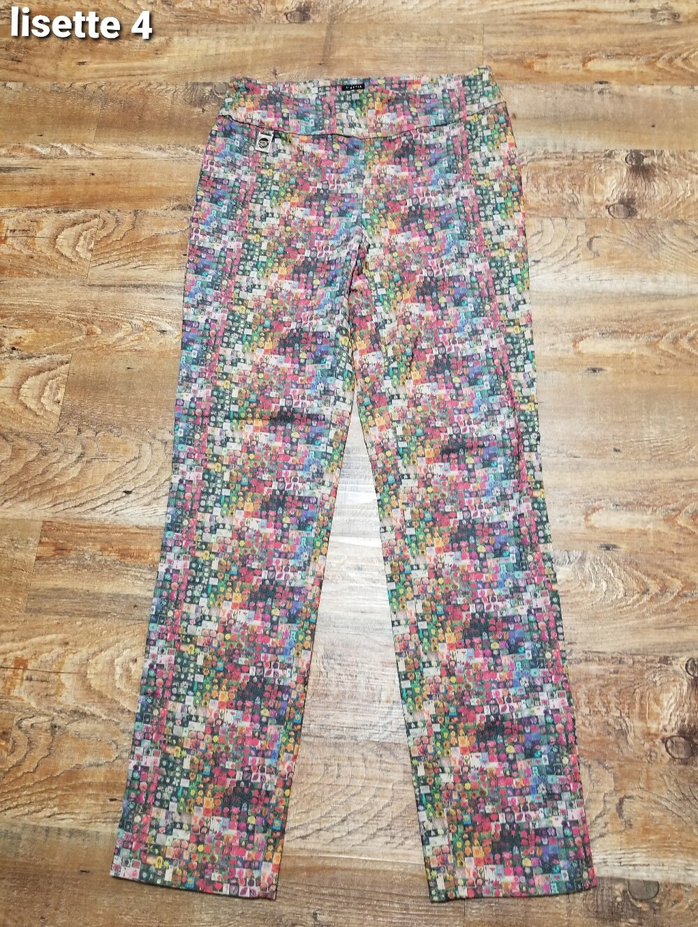 LISETTE Pants 4 Multicolor Mosaic Print Slim Leg